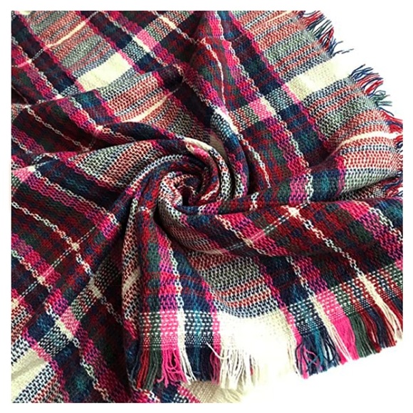 Cream Pink Soft Plaid Scarf -NEW - Picture 5 of 6